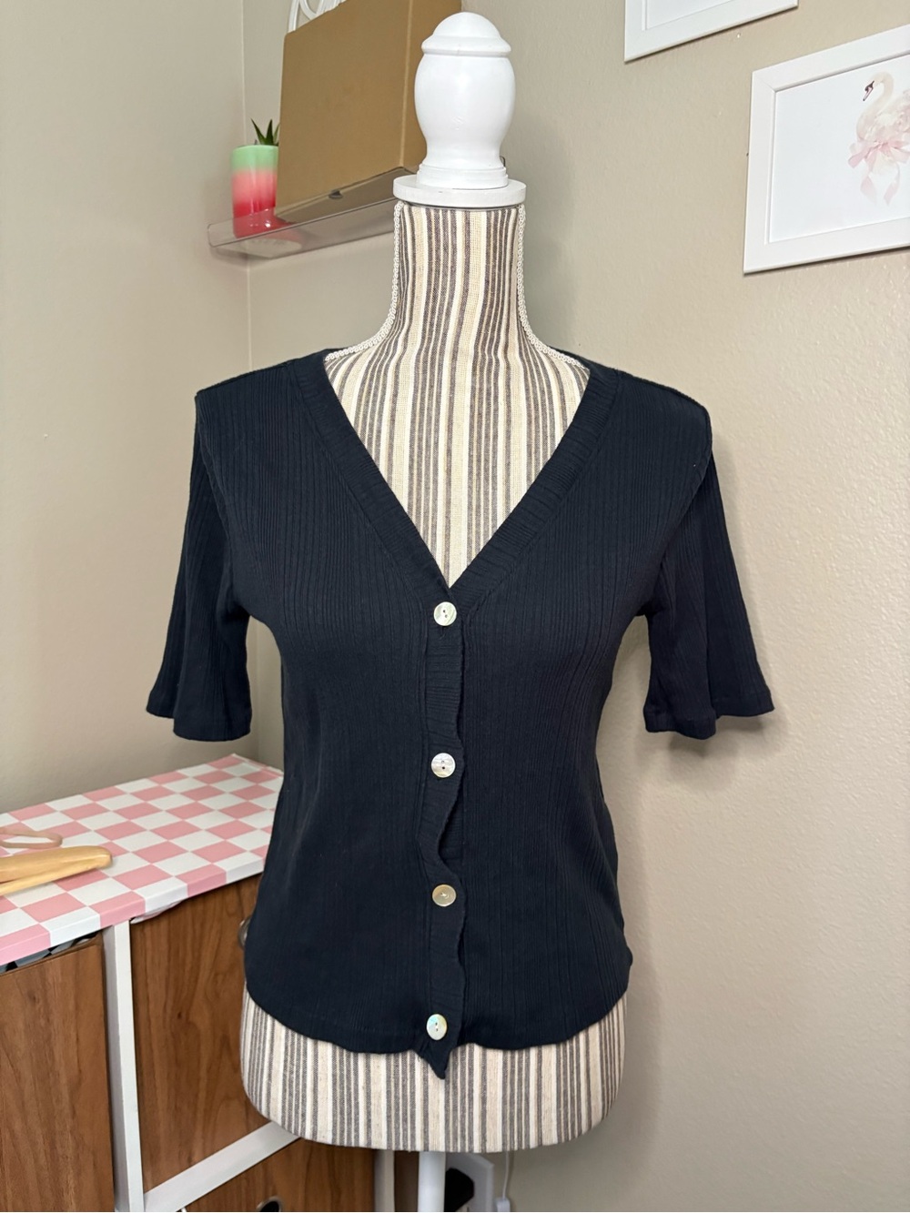 Madewell button up shirt cardigan top women’s medium dainty cottage core black